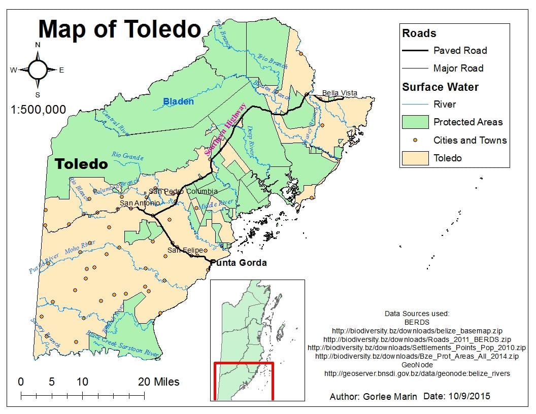 peta toledo daerah Belize